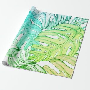 Papel De Regalo Pastel monstera hoja de palma de hoja tropical acu