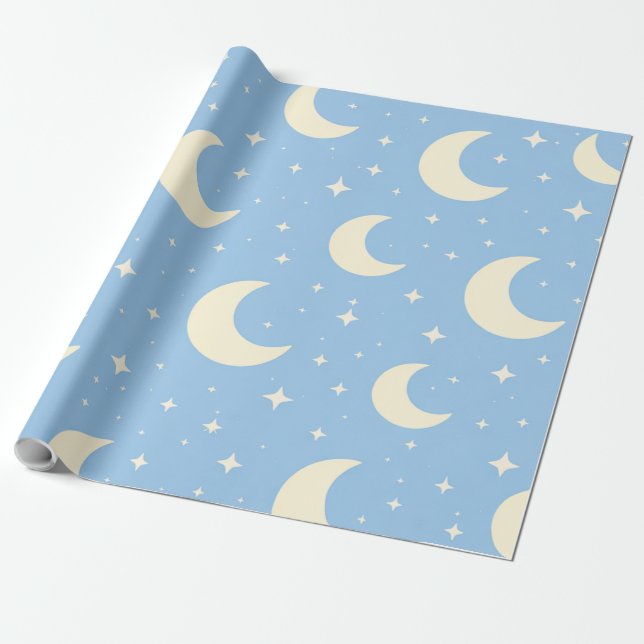 Papel De Regalo Pastel Moon Stars Baby Wrapping Paper (Desenrollado)