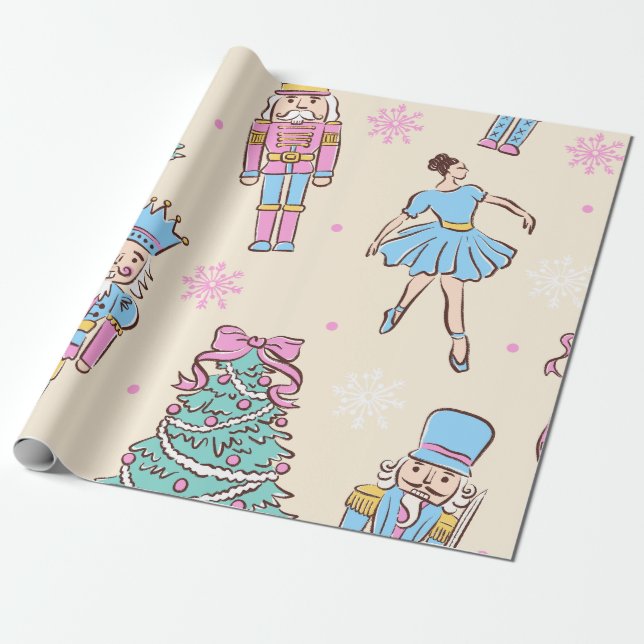 Papel De Regalo Pastel Nutcracker Christmas (Desenrollado)