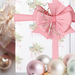 Papel De Regalo Pastel Poinsettia Happy Holidays Pink Gold Sage