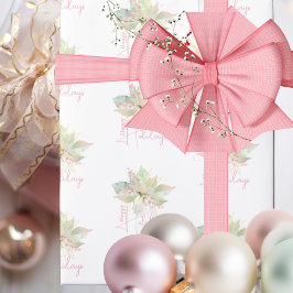 Papel De Regalo Pastel Poinsettia Happy Holidays Pink Gold Sage