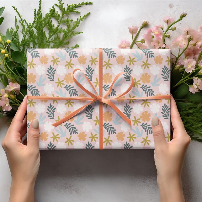Papel De Regalo Pastel Primavera Rosa Resumen Hoja y Arte Floral (Subido por el creador)