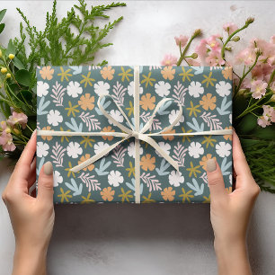 Papel De Regalo Pastel Primavera Verde azulada Oscura Resumen Hoja