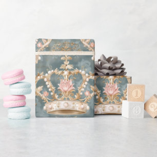 Papel De Regalo Pastel Princess Crowns Damask Pearls