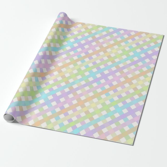 Papel De Regalo Pastel Rainbow Gingham Plaid (Desenrollado)