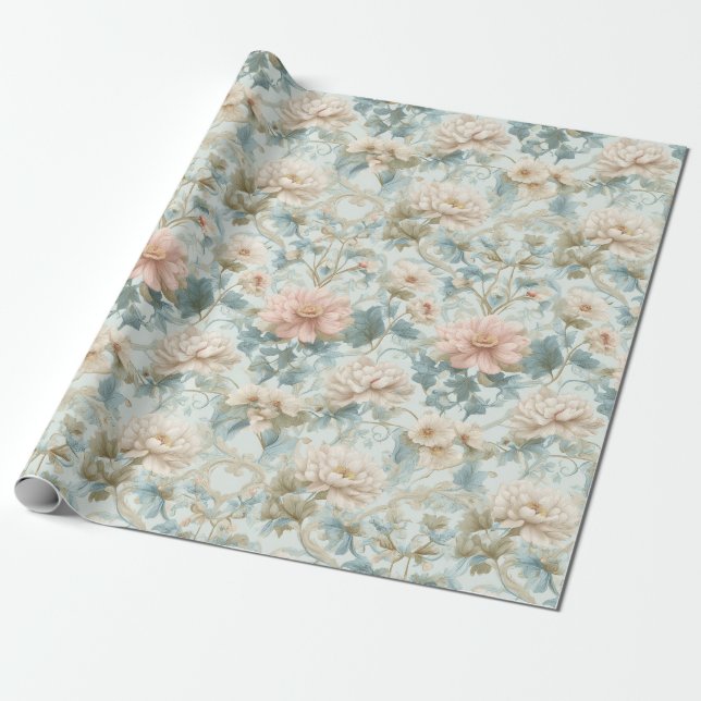 Papel De Regalo Pastel Regency Garden Florals (Desenrollado)