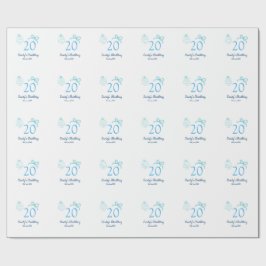 Papel De Regalo Pastel retro nombre fecha torta lazo azul cumpleañ