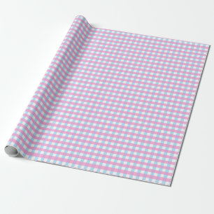 Papel De Regalo Pastel rosa Azul Gingham Plaid