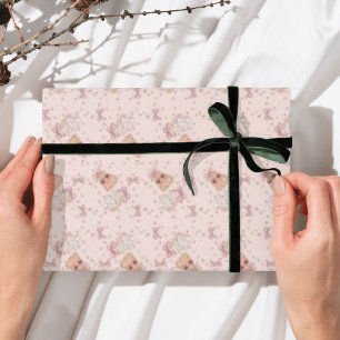 Papel De Regalo Pastel rosa Bow Gingerbread Árbol de Navidad