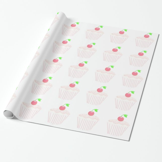 Papel De Regalo Pastel rosa claro con cereza encima (Desenrollado)