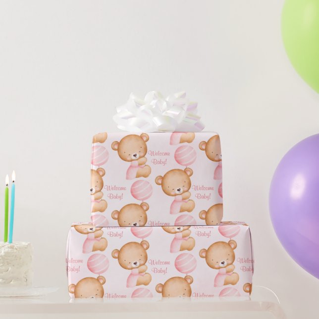 Papel De Regalo Pastel rosa dulce oso bebé ducha (Regalos de fiesta)