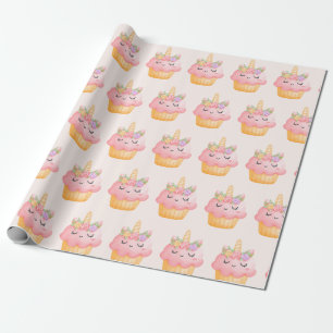 Papel De Regalo Pastel rosa dulce Unicornio con Rosas