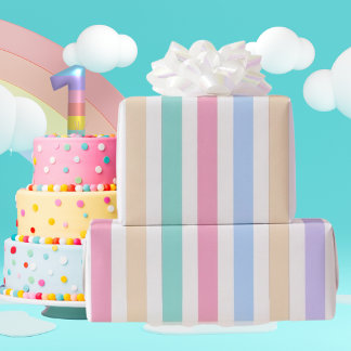 Papel De Regalo ​Pastel Stripes First Birthday Wrapping Paper 