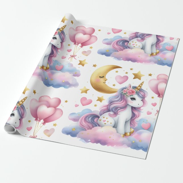 Papel De Regalo Pastel Unicorn (Desenrollado)