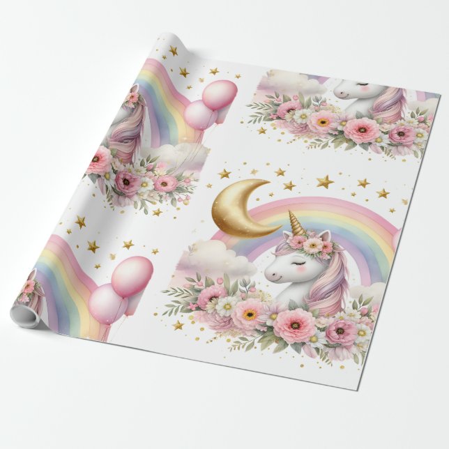 Papel De Regalo Pastel Unicorn (Desenrollado)