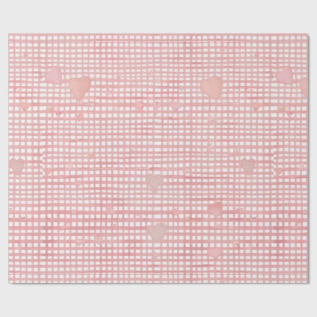 Papel De Regalo Pastel Valentine Gingham Wrapping Paper (Superficie plana)