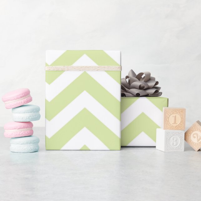 Papel De Regalo Pastel Verde y Blanco Chevron Cumpleaños Boda (Baby Shower)