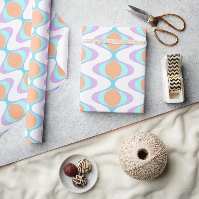 Papel De Regalo Pastel Violeta Naranja Aqua Ogeo Azul Ogeo Waves B (Artesanía)