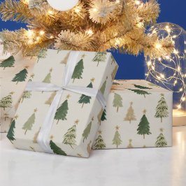 Papel De Regalo Pastel Watercolor Christmas Trees Wrapping Paper