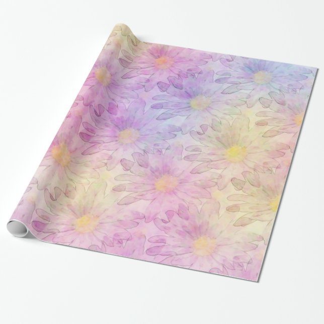 Papel De Regalo Pastel Watercolor Daisies (Desenrollado)