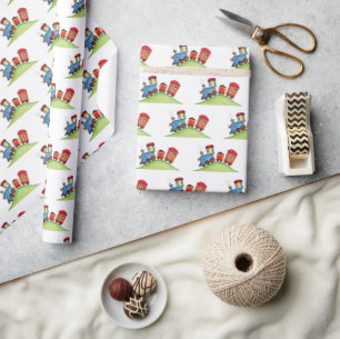 Papel De Regalo Pastel Watercolor Train Red Blue Birday Party