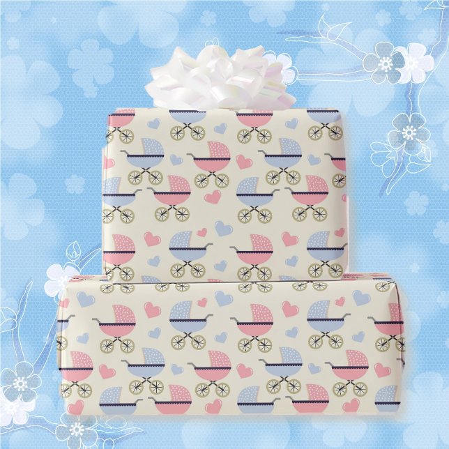 Papel De Regalo Pasteles Baby Shower en regalo rosa y azul (30 inches wide)