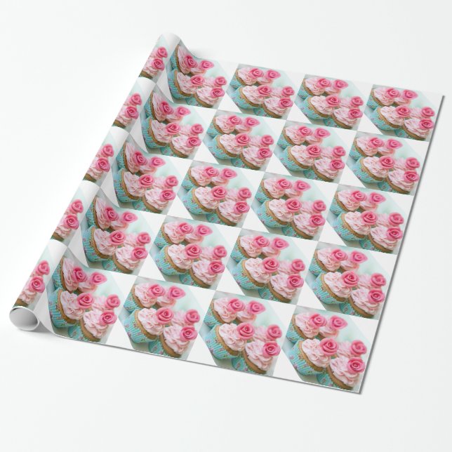 Papel De Regalo Pasteles de copa rosa (Desenrollado)