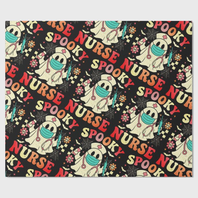 Papel De Regalo Pasteles Retro Gráficos de Enfermera Fantasma Cute (Superficie plana)
