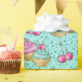 Papel De Regalo Pasteles rosas y azules espumosos turquesa cumplea