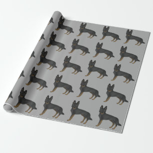 Papel De Regalo Pastor Alemán Bi-Black Cartoon Patrón Gris