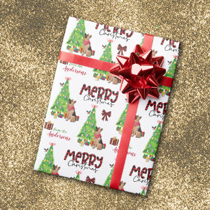 Papel De Regalo Pastor alemán, pájaro y árbol de Navidad