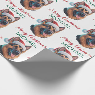 Papel De Regalo Pastor Alemán personalizado con gorro de Santa