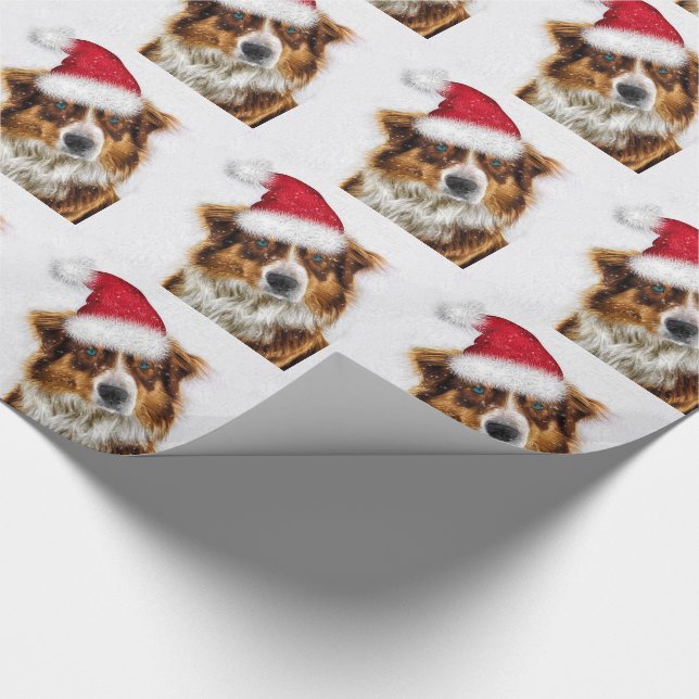 Papel De Regalo Pastor australiano en Navidades de Santa Hat (Esquina)