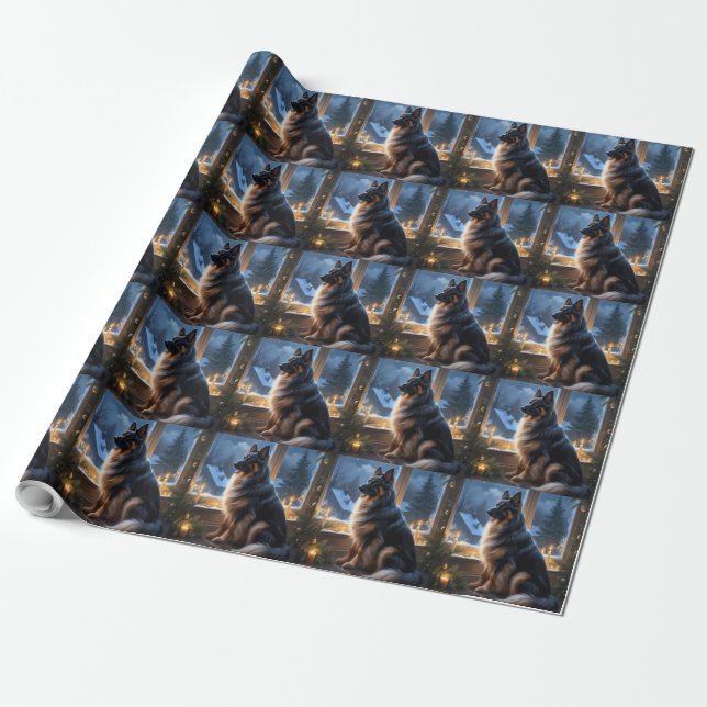 Papel De Regalo Pastor Belga Con Luces de Navidad Fiesta (Desenrollado)