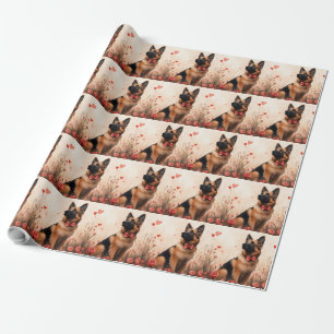 Papel De Regalo Pastor Belga con Rosas - Día de San Valentín