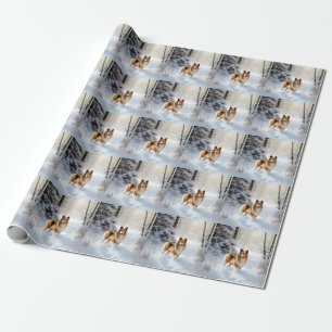 Papel De Regalo Pastor de Shetland Deja que nieve Navidad