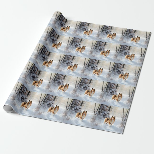 Papel De Regalo Pastor de Shetland Deja que nieve Navidad (Desenrollado)