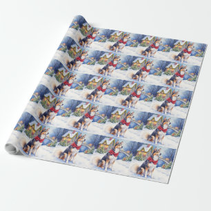 Papel De Regalo Pastore Belga de Agua Navidad Invierno