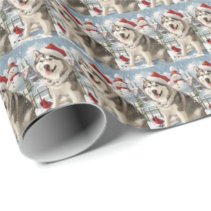 Papel De Regalo Pastore Malamute de Alaska Navidad Invierno Maravi