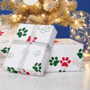 Papel De Regalo Pata de perro roja y verde