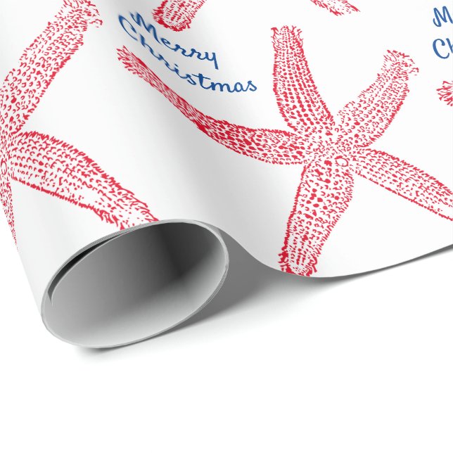 Papel De Regalo Patadas estampadas Rojas Azul Blanco Feliz Navidad (Esquina del rollo)