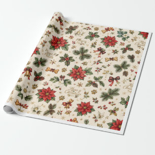 Papel De Regalo Patas y Pétalos de Navidad – Estampa Botánica de P
