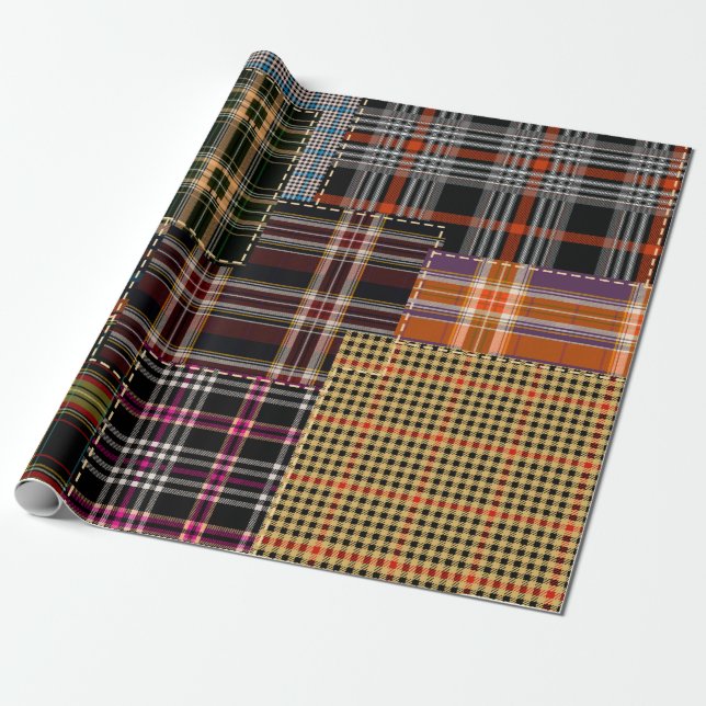 Papel De Regalo patchwork chercks pattern, tartan design, surface  (Desenrollado)