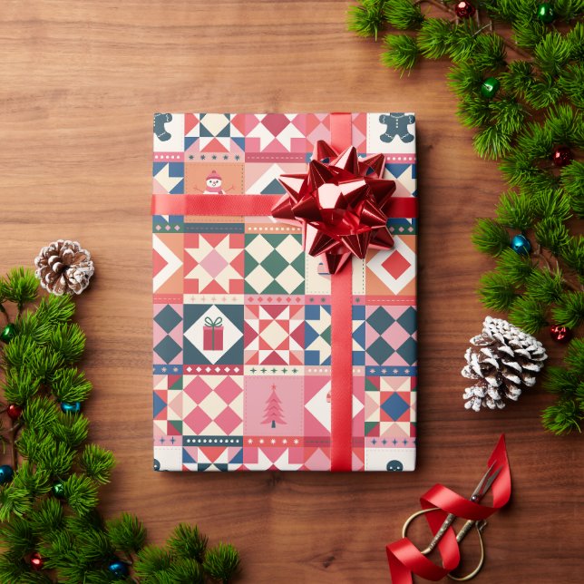 Papel De Regalo Patchwork Navidad Multicolor (Regalo de vacaciones)