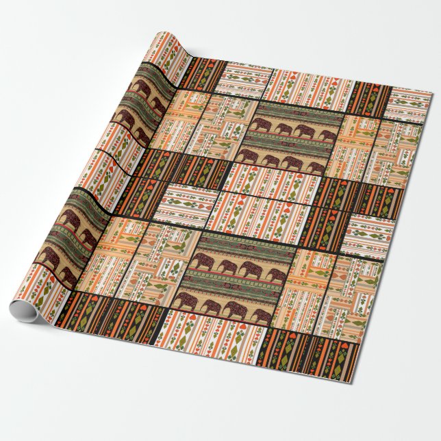 Papel De Regalo Patchwork seamless african ornamental pattern text (Desenrollado)