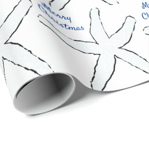 Papel De Regalo Patentes Starfish Blue White Beach Feliz Navidad