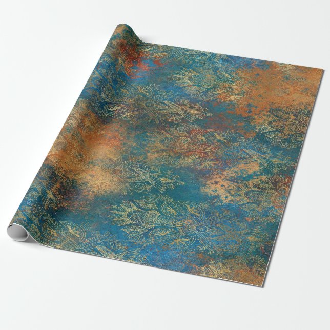 Papel De Regalo Pátina de Cooper Teal (Desenrollado)