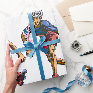 Papel De Regalo Patinador en Línea Genial Diseño Retro de Patinaje