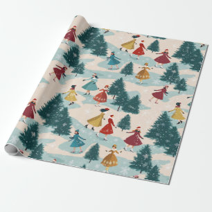 Papel De Regalo Patinaje de Chicas Retro Cute