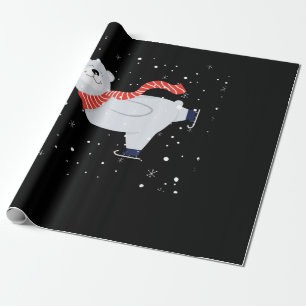 Papel De Regalo Patinaje De Hielo De Oso Polar Sobre Navidades